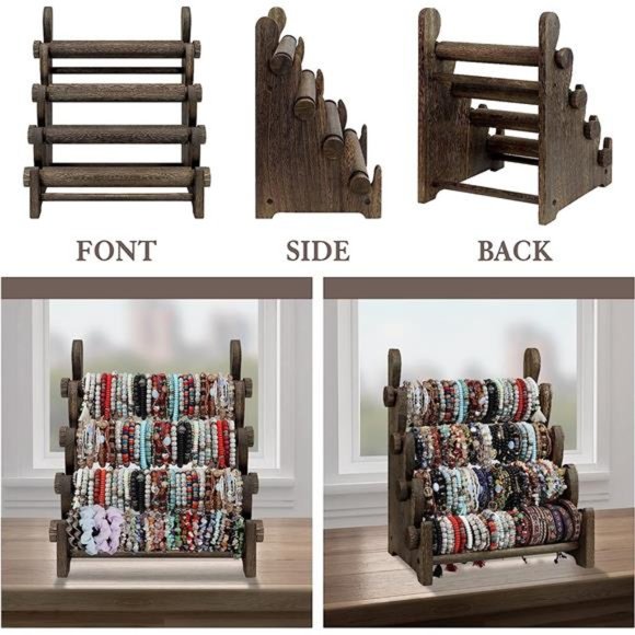 4Tier Wooden Bracelet Holder,Bangle Watch Necklace Display Storage JewelryHolder - Picture 3 of 6